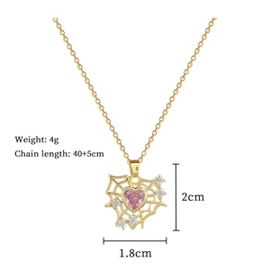 Spider web heart necklace details with dimensions 2x1.8cm and chain length 40+5cm