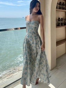 Robe Maxi D'Été À Fleurs Pour Femmes Bretelles Spaghetti Col En V Dos Nu Nœud Polyester Élasthanne Plage Vacances