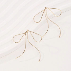 Französisch Minimalistisch Kupfer Schleife Ohrhänger Für Damen Gold Überzogen Band Dangle Ohrringe Mode Schmuck Accessoire