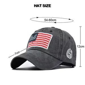 Size chart for US flag washed cotton baseball cap with 54-60cm circumference