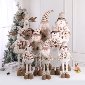 Christmas Plush Doll Ornament Telescopic Long Legs Snowman Santa Reindeer Nordic Brown Knit Home Desktop Party Decor
