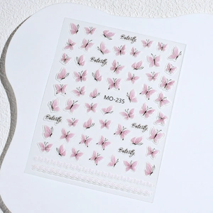Pegatinas de uñas con mariposas rosas en relieve 3D y encaje, modelo MO-235 manicura