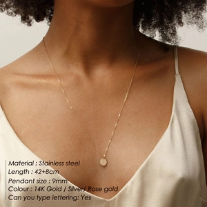 Layered 316L stainless steel necklace with 14K gold plated round pendant for women
