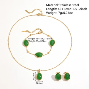 Set gioielli in acciaio inossidabile dorato con opale verde collana bracciale e orecchini