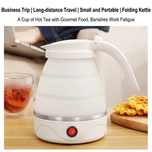Portable folding electric kettle with white silicone body and red switch for travel use