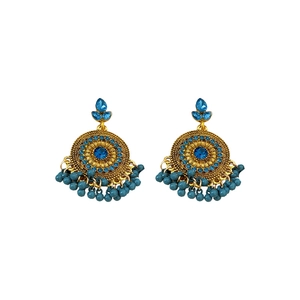 Orecchini vintage oro e blu con cristalli e dettagli a nappa tonda eleganti