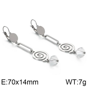 Detailed view of silver spiral titanium earrings with crystal pendants and dimensions