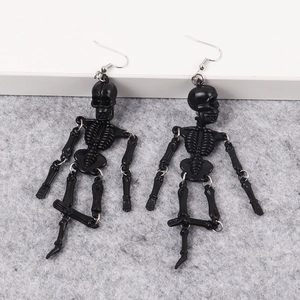 Luminous black skeleton dangle earrings with articulated joints for Halloween style