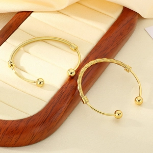 18K gold plated stainless steel mesh textured open bangles with spherical ends