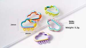 Cloud-shaped colorful enamel spring rings with three hanging holes and 30mm width