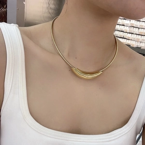 Minimalist Stainless Steel Necklace Curved Tube Moon Pendant Snake Bone Chain Fashion Choker Jewelry For Women