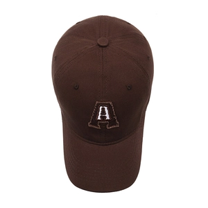 Classic dark brown cotton baseball cap with embroidered letter A for casual outdoor style