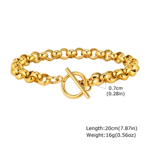 Detail shot of golden OT buckle pearl bracelet showing length 20cm and weight 16g