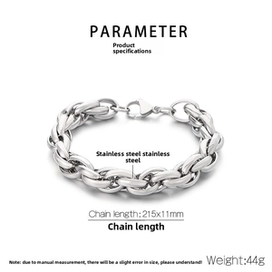 Polished silver stainless steel chain link bracelet 215x11mm with lobster clasp closure