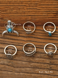 Detailed view of bohemian vintage turquoise rings with size and weight measurements