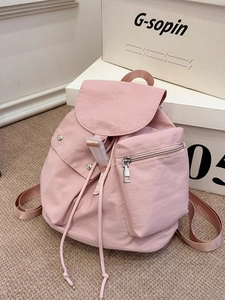 Fashion Nylon Backpack Women Casual School Bag Drawstring Flap Multi Pocket Waterproof Travel Rucksack For Students