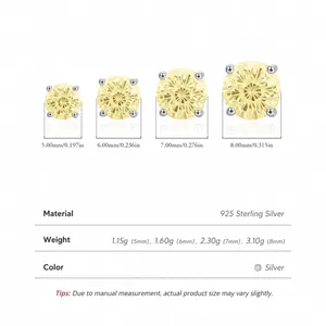 S925 sterling silver stud earrings with yellow round-cut stones in multiple sizes