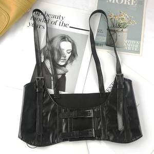 Punk style black faux leather corset vest with adjustable straps and buckles