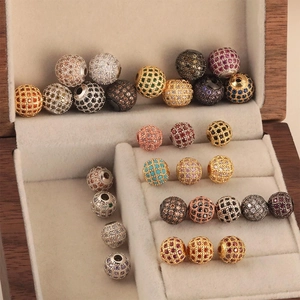 Sparkling pave zircon round beads in gold, silver and rose gold for DIY jewelry making