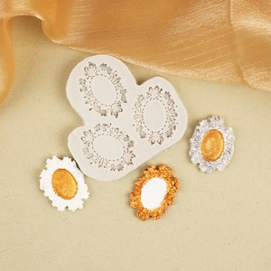 Vintage ornate oval frame silicone mold for fondant cake decorating and clay crafts