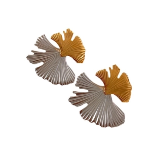 Elegant ginkgo leaf earrings in gold and silver finish with detailed vein texture