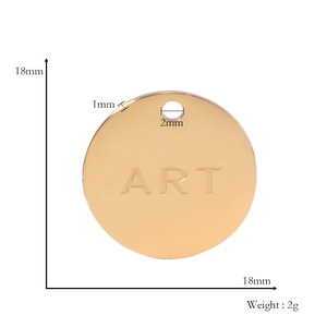 Polished 18mm golden stainless steel round pendant with ART engraving and size measurements