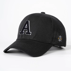 Classic black cotton baseball cap with bold letter A embroidery and curved brim