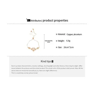 Detail of adjustable gold leaf bracelet with cubic zirconia inlay specs and dimensions