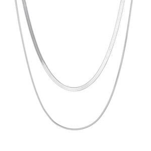 Double-layer silver stainless steel snake bone chain necklace for women fashion