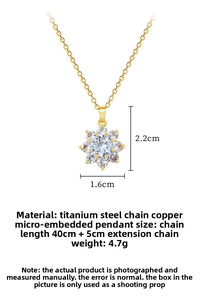Detail of flower pendant necklace featuring clear cubic zirconia and titanium steel chain