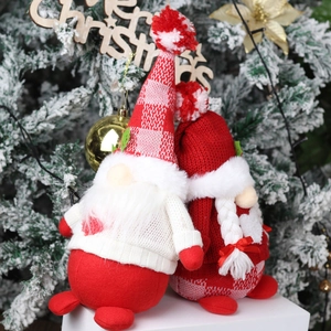 Lot de gnomes de Noël en peluche tricotés rouge et blanc pour décoration de table festive
