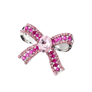 Pink rhinestone bow brooch in silver finish for women suit and dress decoration