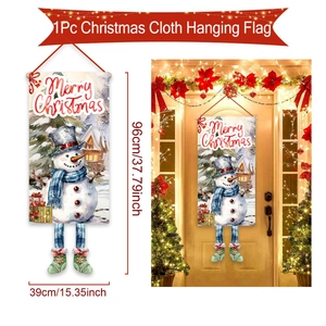 Detail of Christmas snowman hanging banner with Merry Christmas text and size specifications