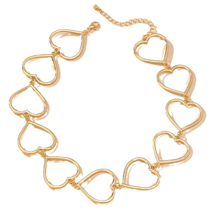 Elegant gold hollow heart-shaped link necklace with adjustable lobster clasp on white background