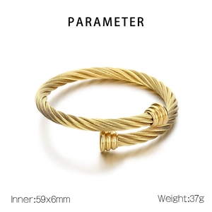 Detailed parameter view of gold stainless steel cable wire bracelet with dimensions
