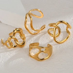 Irregular geometric gold stainless steel open rings with modern abstract aesthetic design