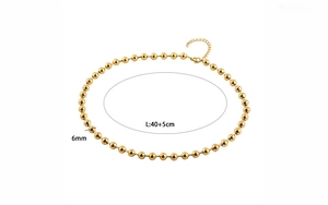 Detail of 18K gold-plated stainless steel 6mm bead chain necklace with lobster clasp
