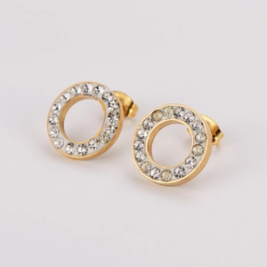 Minimalist gold plated stainless steel earring set with white enamel and clear crystals
