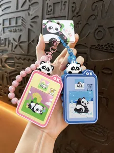 Close-up of cute panda sliding puzzle keychain with colorful candy beads