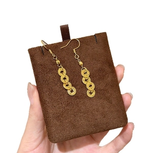 New Chinese-style gold coin tassel drop earrings with vintage brushed metal finish
