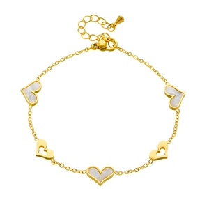 Elegant gold-plated stainless steel chain bracelet with hollow and shell heart charms