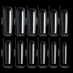 Tabella taglie per unghie XXXL coffin con 12 misure da 35,6 mm a 45,1 mm di lunghezza