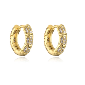 Close-up of 18K gold plated hoop earrings with micro-paved sparkling zircon stones