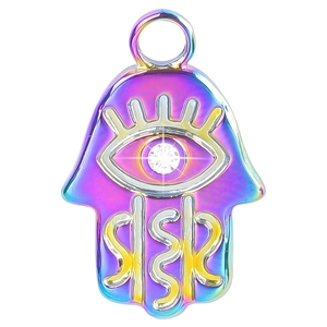 Pendentif Main de Fatma en acier inoxydable arc-en-ciel avec une pierre de zircone brillante