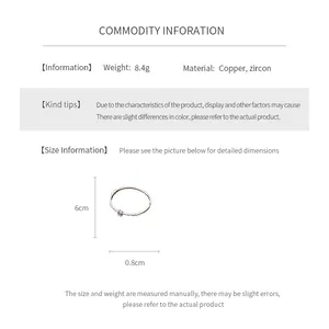 Detailed size chart for the copper zircon bangle with height 6cm and width 0.8cm
