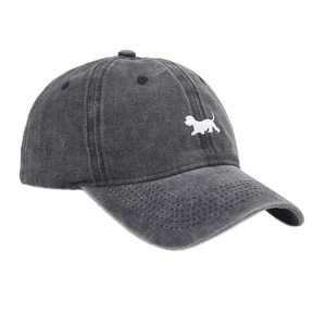Casquette de baseball en coton gris foncé délavé avec broderie chiot blanc