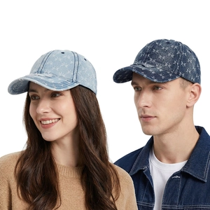Distressed Denim Baseball Cap Butterfly Pattern Washed Cotton Sun Hat Adjustable Retro Streetwear For Men Women
