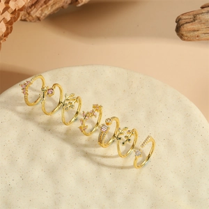 Golden leaf and zircon ring set with vintage French design and assorted floral patterns