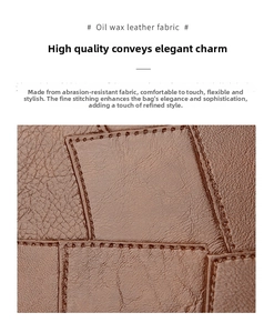 Detail of brown oil wax leather fabric with fine stitching and crocodile texture