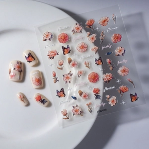 Stereo-geprägte rosa Kirschblüten Nagelaufkleber mit Schmetterling Designs